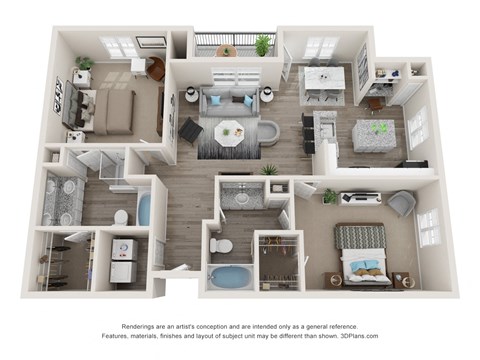 Floor plan for 2 beds, 2 baths, 1152 sqft